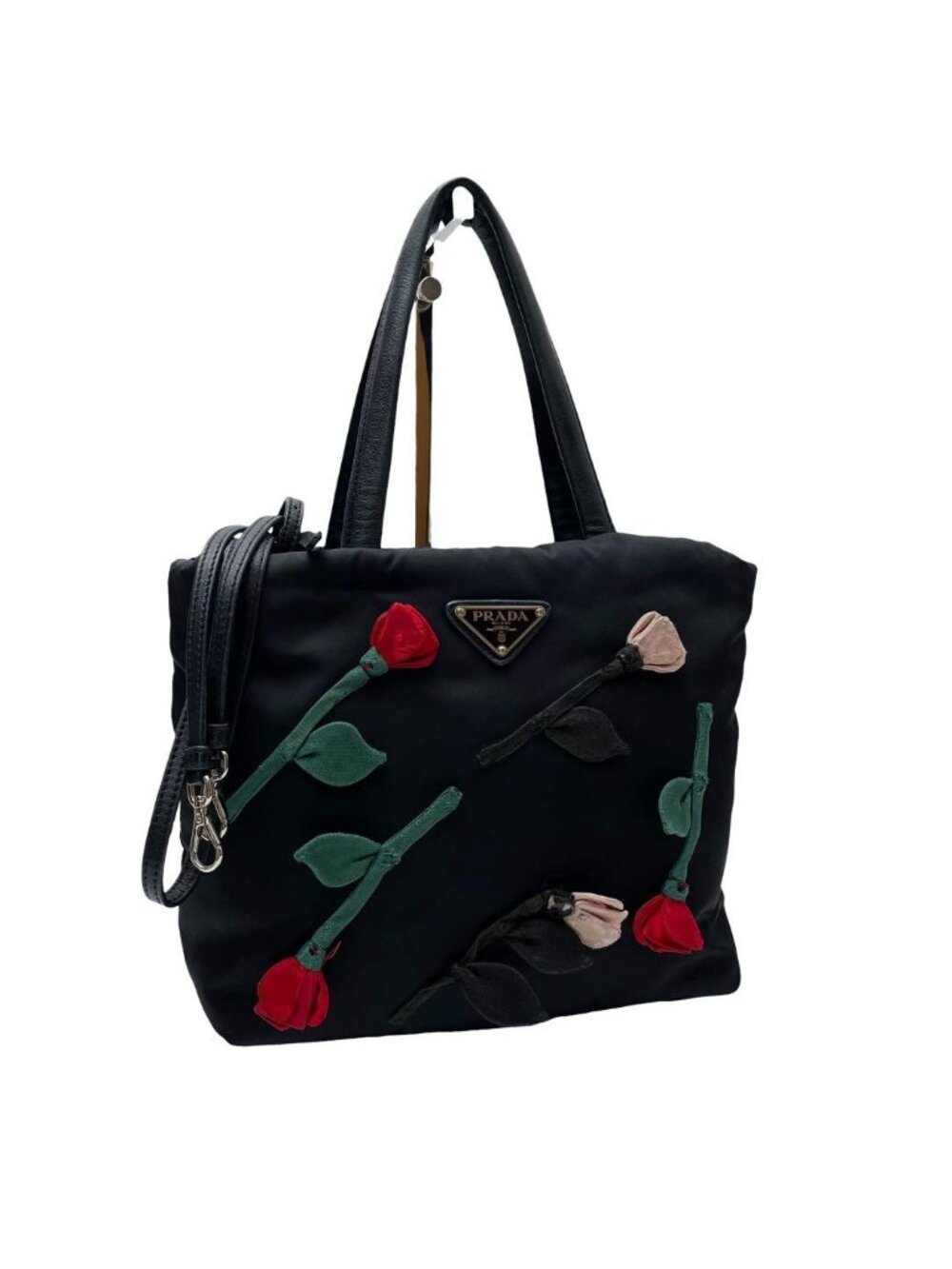 Prada Nylon Leather Flower Shoulder Bag 2-Way
